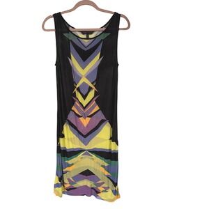 BCBGMAXAZRIA XS Dress Sleeveless Black Geometric Multicolor Shift‎ Mini